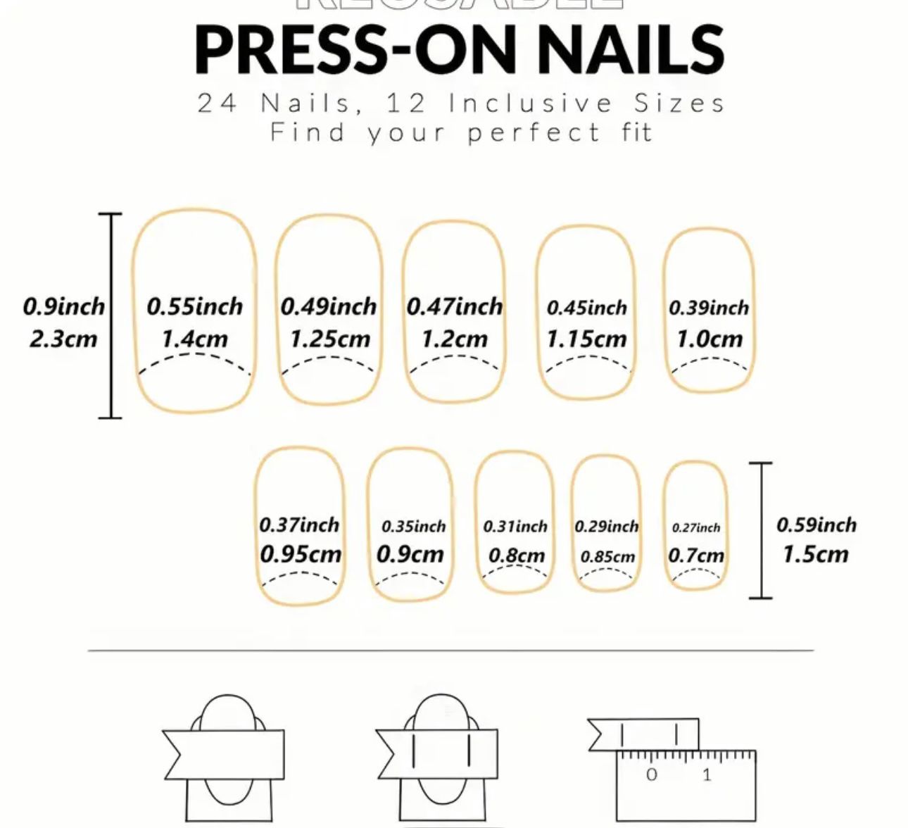 24pcs French white border medium square fake nails