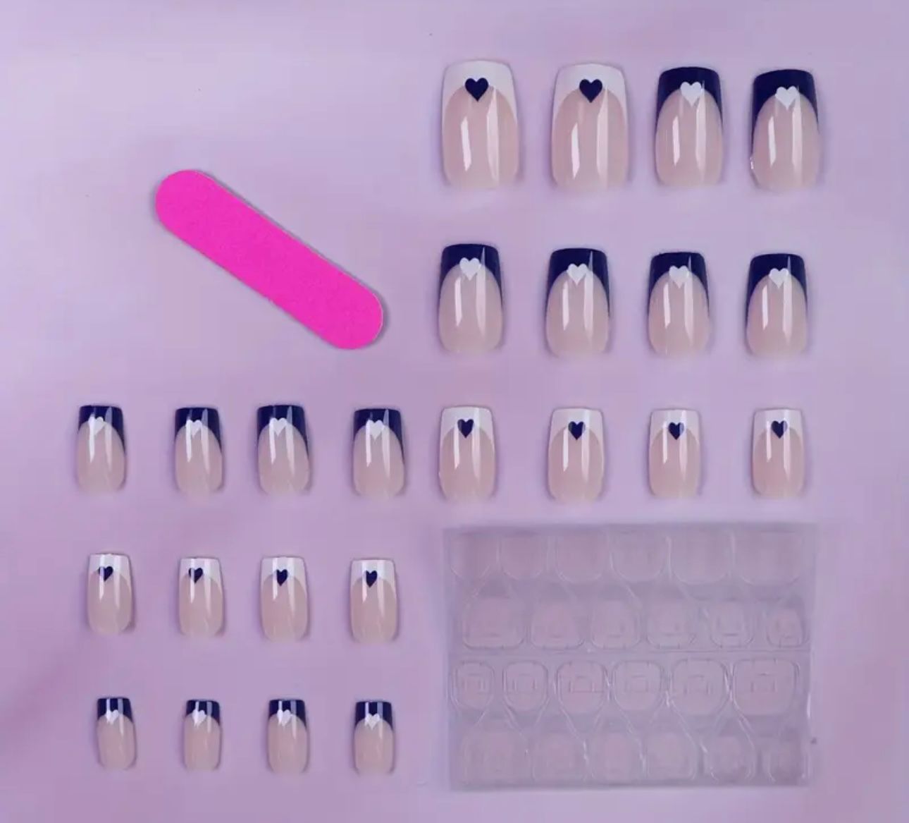 24pcs French white border medium square fake nails