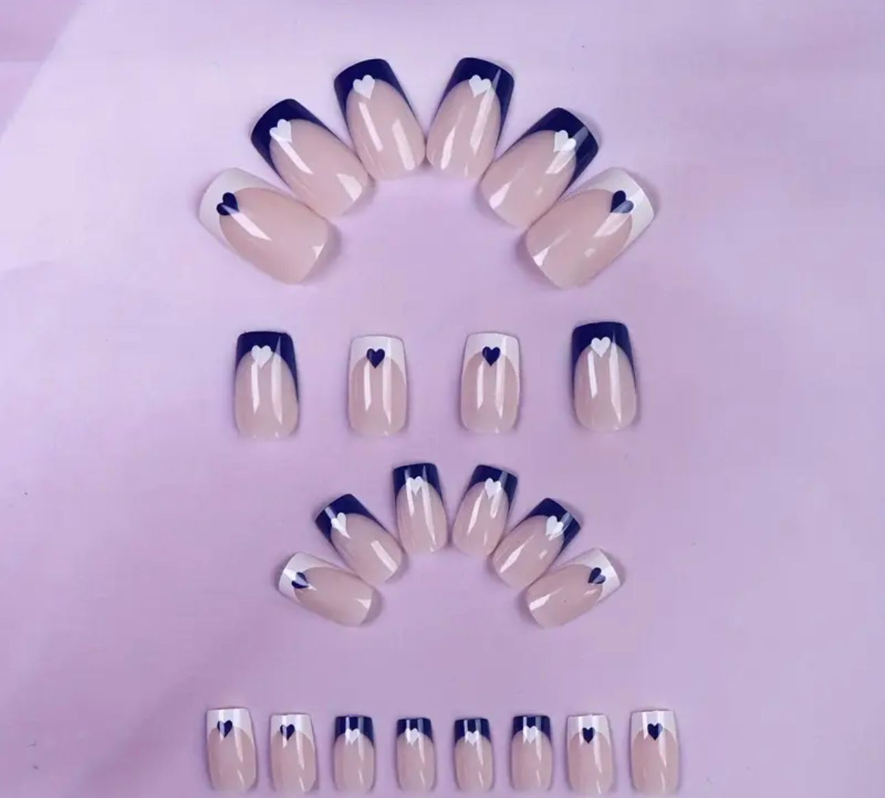 24pcs French white border medium square fake nails