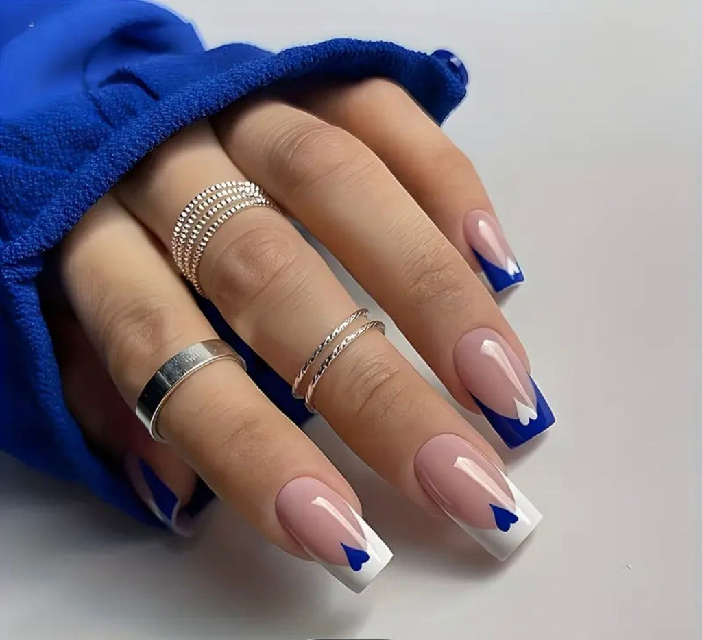 24pcs French white border medium square fake nails